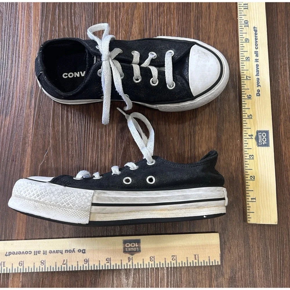 Converse All Stars Girls Size 1 Low Top Sneaker Black Canvas & Glitter B406
